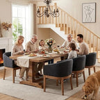 Wahson Mid Century Barrel Dining Chairs Set of 6, Charcoal Dining Room Chairs with Arms, Linen Upholstered Kitchen Chairs with Natural Wood Legs, for Bedroom/Living