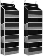2 Pack Over The Door Organizer, Hanging Storage Organizer with Clear Window, 40lb Ultra Sturdy Large Capacity Room Organizer for Pantry Laundry Bathroom Nursery Closet (Black)