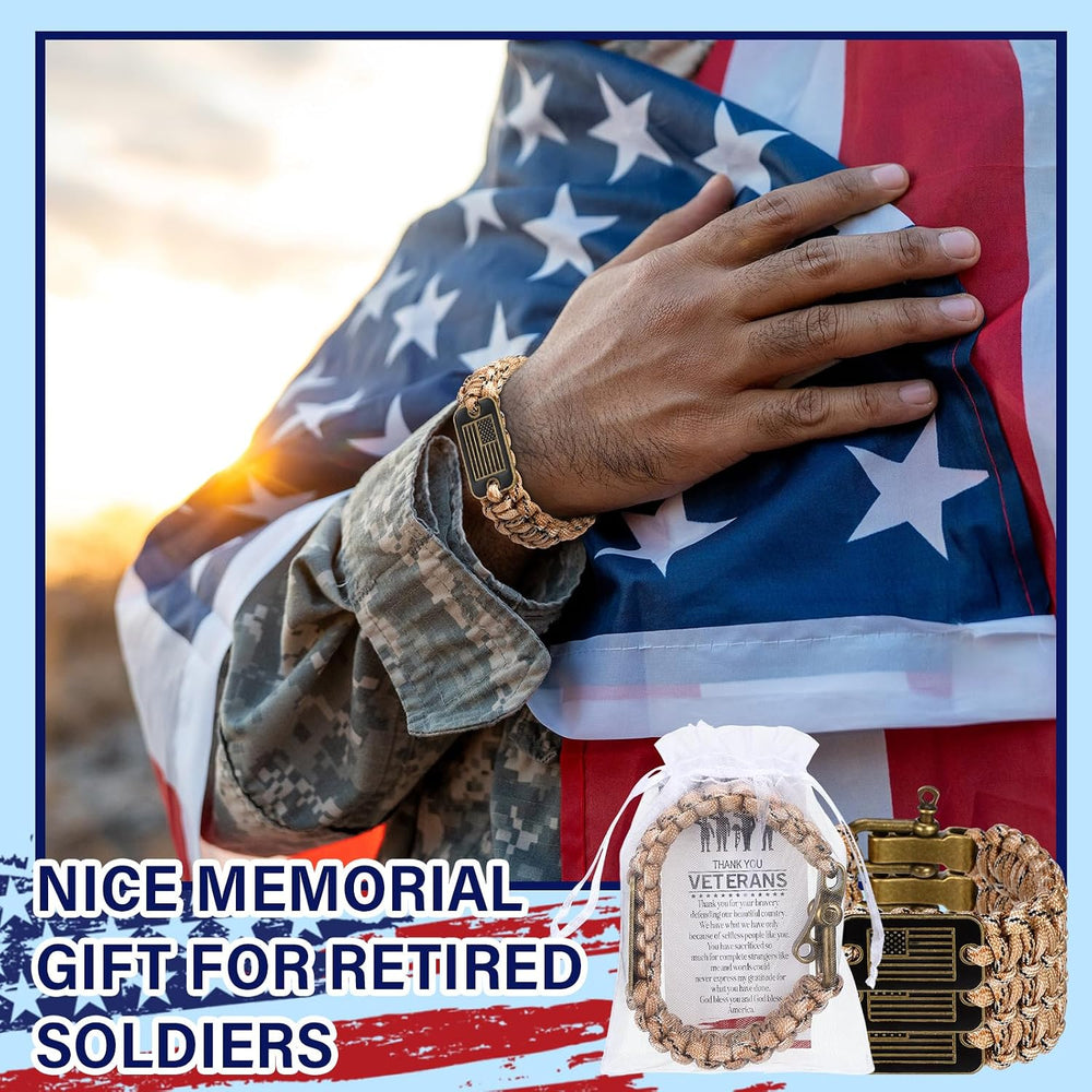 Tondiamo Paracord Bracelets Bronze USA Flag Card Bag