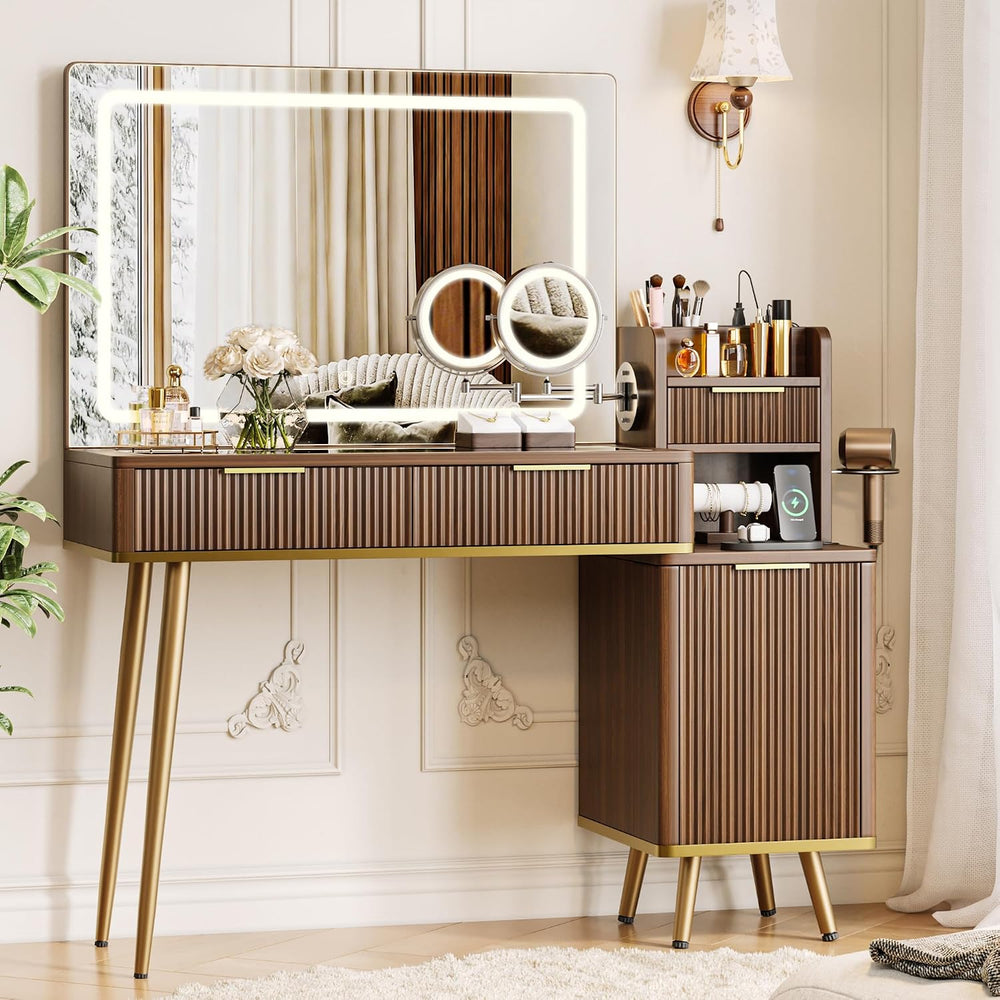 iPormis Makeup Vanity Desk with HD & 5X Magnifying Mirror and Lights, 47&...
