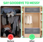 Jeans Organizer for Closet, Foldable Wardrobe Clothes Organizer with Handle, Stackable Closet Clothes Drawer Organizer Tshirts with 7 Grids for Leggings, Sweater, Jean, Pants, Grey (3 PCAK)