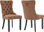 Modern Dining Chairs Set of 2, Tufted Upholstered Dining Chairs with Solid Wood Legs, Brown Linen Fabric Kitchen Chair, Sillas de Comedor, Comfy Kitchen Chair (Brown, Linen, 2Pcs)