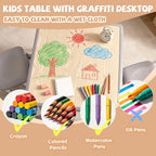 Pterying Kids Table and Chairs Set - 23.6" L x 23.6" W Height Adjustable Toddler Desk, Non-Slip Toddler Table with Graffiti Desktop for Ages 2-8, for Home Preschool Classroom Daycare, Grey