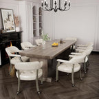 LEEMTORIG Large Dining Chairs with Casters and Arms, Rolling Dining Chairs with Wheels, Accent Game Poker Table Chairs, Solid Wood Office Chairs, 26“Dx25.2 Wx31.5“H, Grey Legs & Ivory PU SY-1318-WT