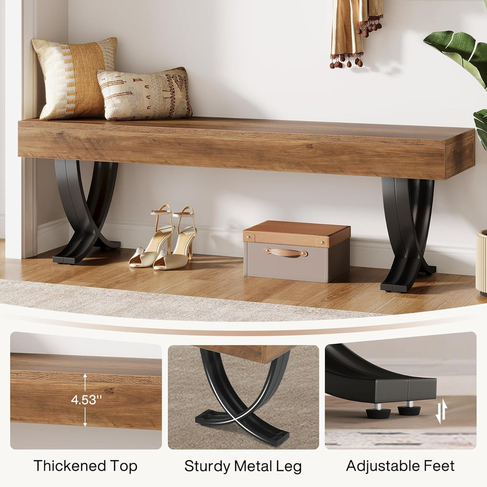 Tribesigns Entryway Shoe Bench, 55-Inch Wooden Shoe Bench with Metal X-Shaped...