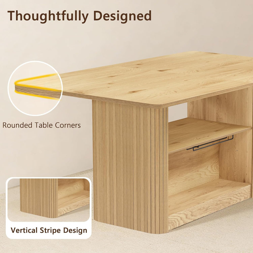 FUQARHY 63" Dining Table with Storage, Fluted Farmhouse Kitchen Table fo...