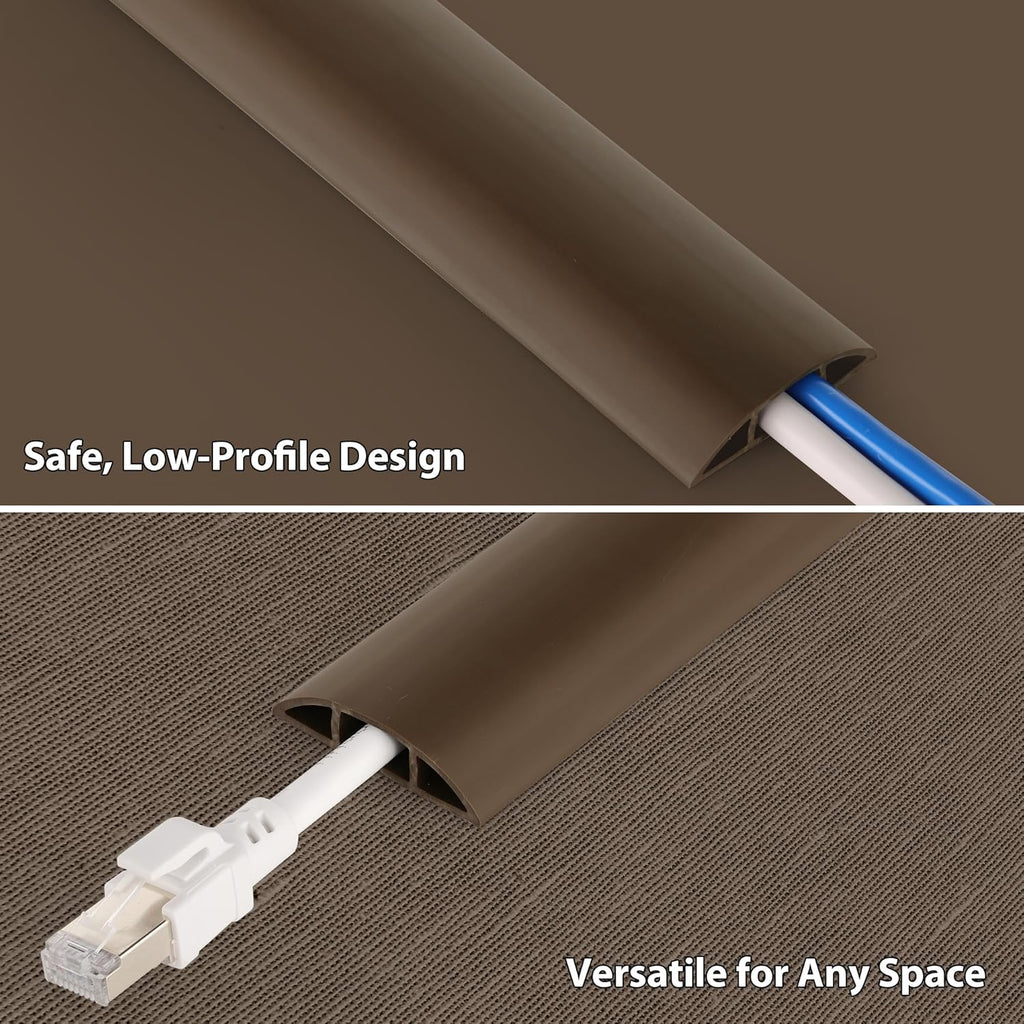 ZhiYo 3.6ft Cord Covers for Wires on Floor, Cord Hider Floor Hide Extension Cords, Soft PVC Cable Cover Cable Protector, Wire Cavity W0.62in H0.31in, Vintage Coffee