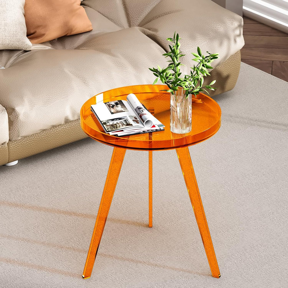 Clear Acrylic Side Table, Round End Table Bedside Table for Living Room Bedro...
