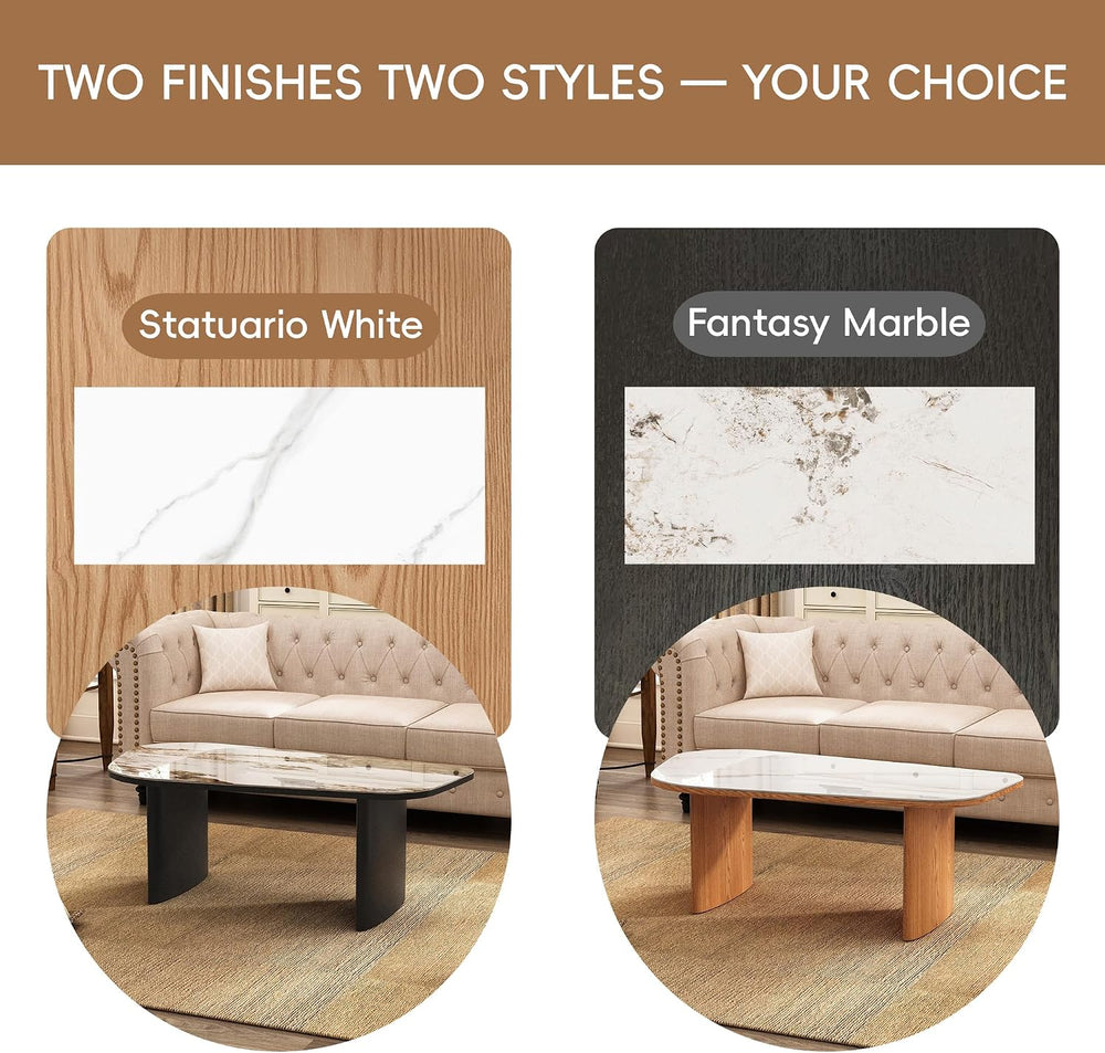 Luxury Marble Coffee Table, Premium Sintered Stone Top, Natural Wood Look Bas...