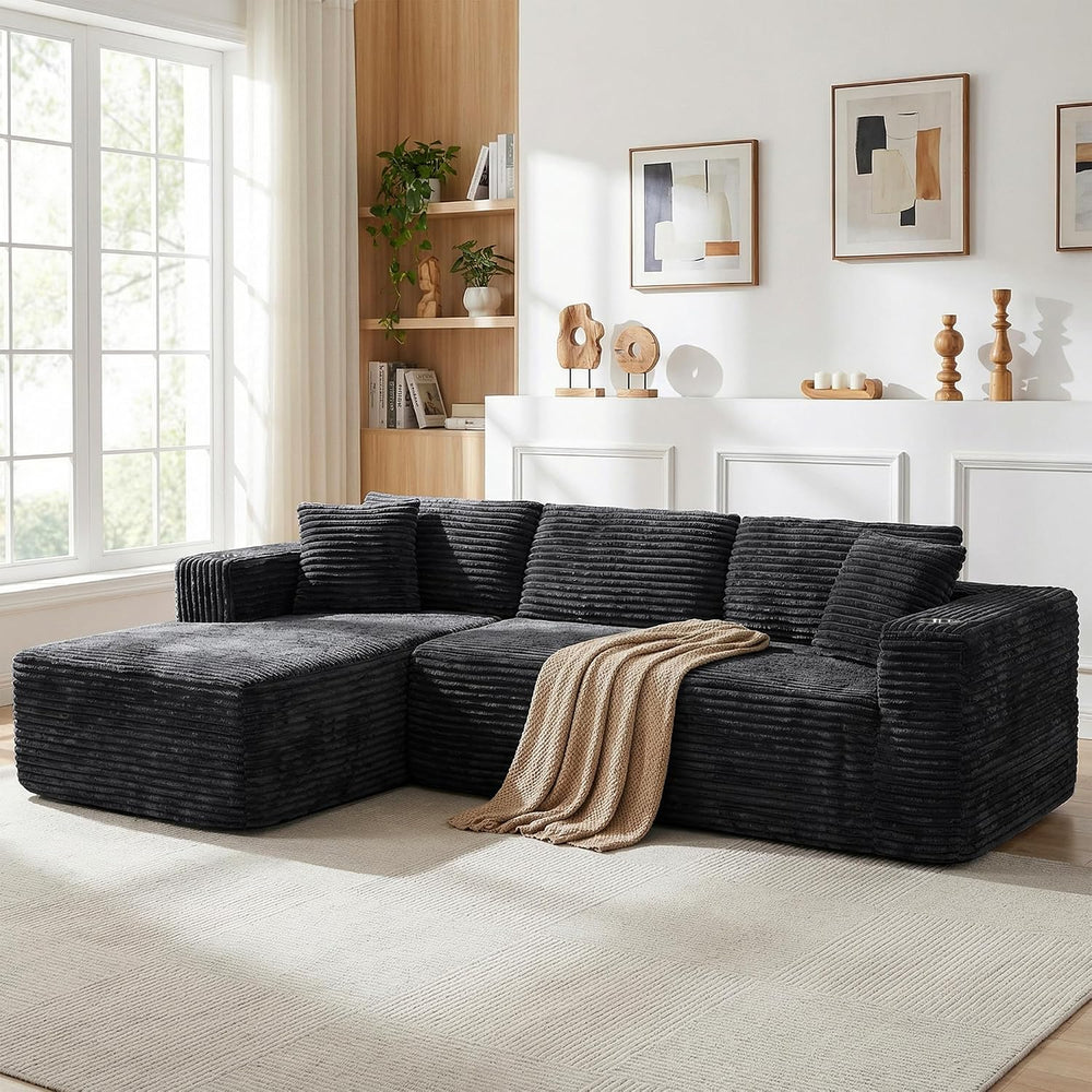 JAMFLY 103" Modular Sectional Sofa for Small Spaces, No Assembly, Black ...