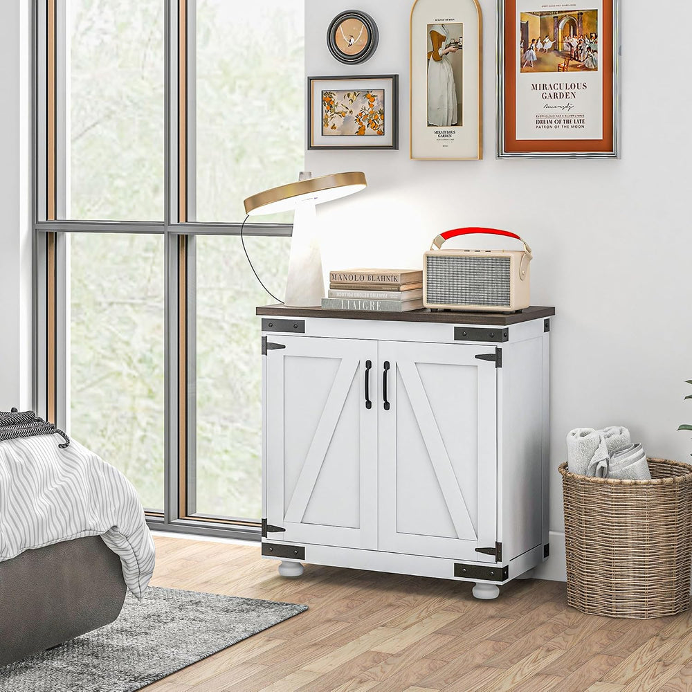Farmhouse Kitchen Pantry, White Sideboard Buffet Cabinet with Barn Door and A...