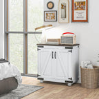 Farmhouse Kitchen Pantry, White Sideboard Buffet Cabinet with Barn Door and Adjustable Shelf, Wood Legs, Easy to Maintain, for Dining Room