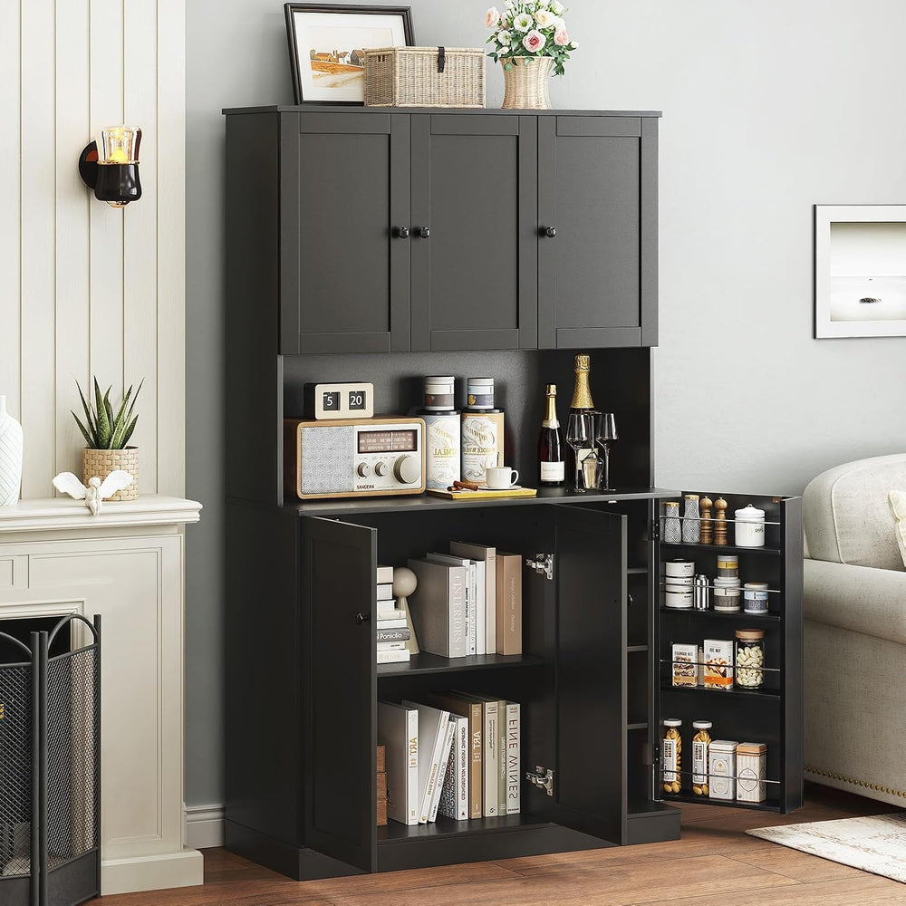 ONBRILL 71" Tall Kitchen Pantry Storage Cabinet, Kitchen Hutch, Black | ...