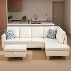 Sectional Couches for Living Room with Movable Chaise & Storage Ottoman - 97.5" Leather L Shaped Couches for Living Room Apartment, 4 Seat Home Furniture Modular Sectional Sofas, White