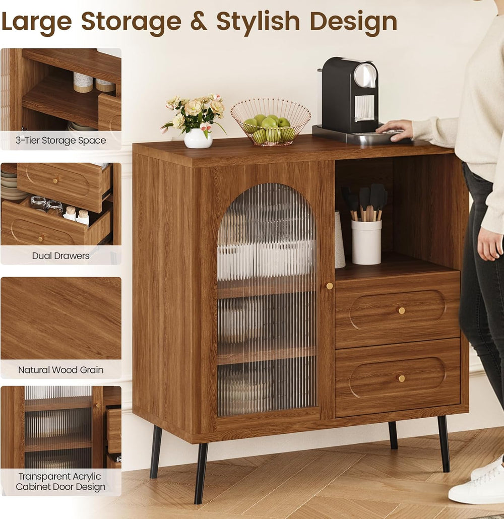 Wood Sideboard Cabinet - Slim Side Board Buffet Cabinet with Storage, Small A...