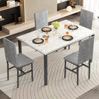 Hooseng 5 Piece Dining Table Set for 4, Small Faux Marble Kitchen Table with 4 Velvet Chairs, Modern Dining Room Table Set for Small Space, Breakfast Nook, Dinette