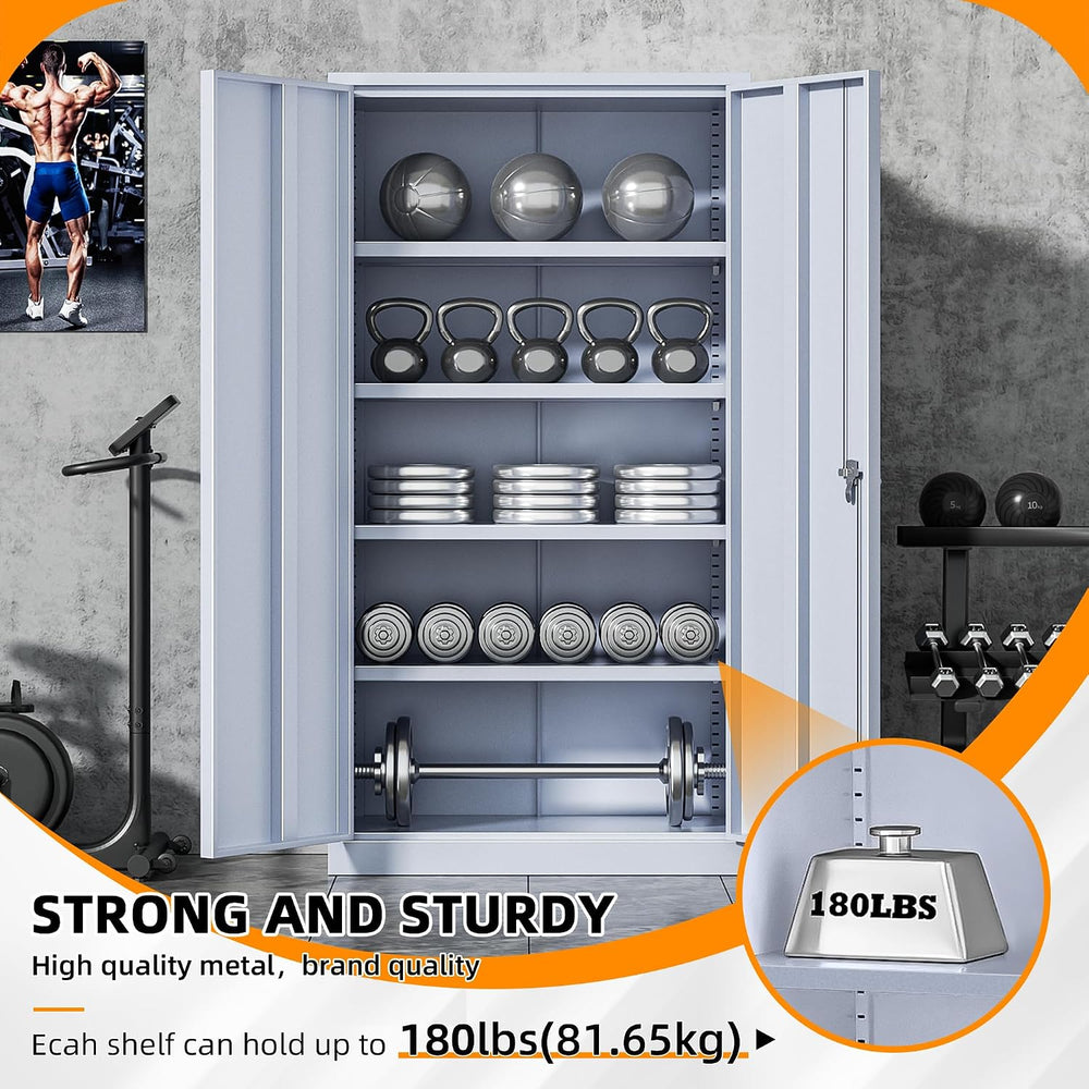 INTERGREAT Metal Storage Cabinets 72” Cement Grey Garage Steel Storage Cabine...