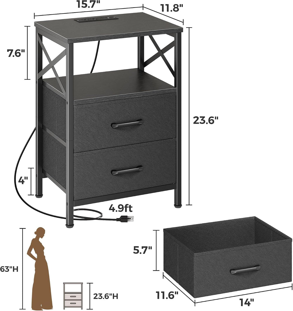 Huuger Night Stand with Charger Station, USB-C Port, End Table