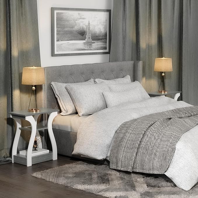End Tables Living Room Set of 2,Grey End Table with Charging Station,Grey Sid...