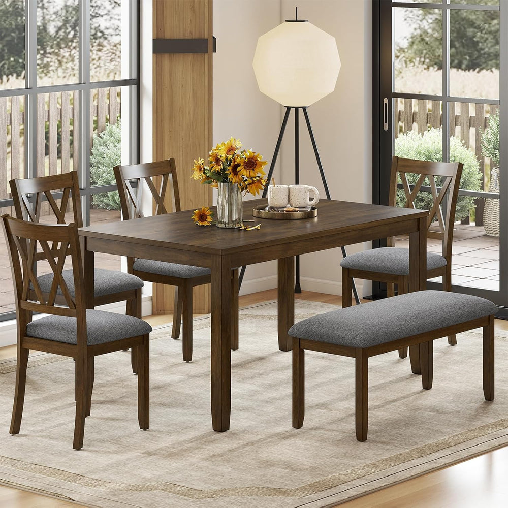 Zevemomo 6-Piece Solid Wood Dining Table Set, Dining Table & Chair Set fo...