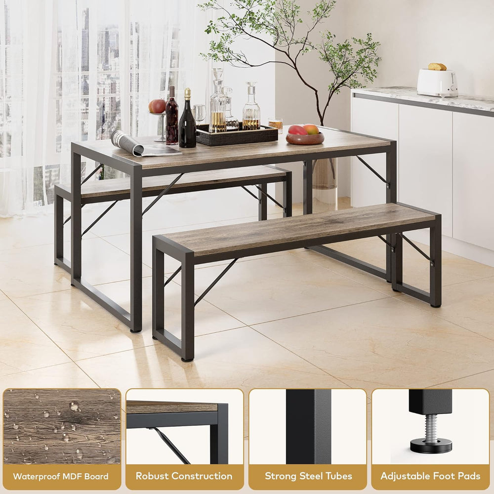 Gizoon 45.5" Dining Table Set for 4, Kitchen Table with 2 Benches Grey |...