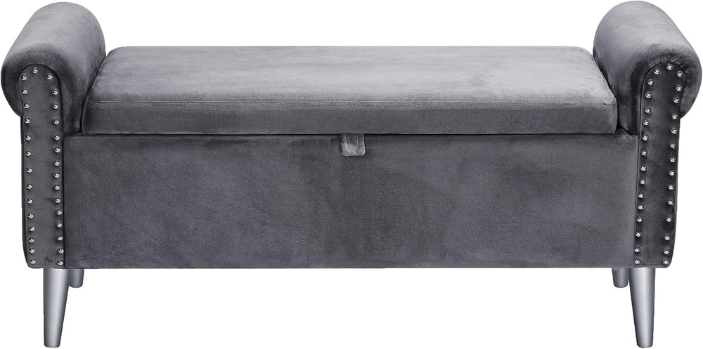 Storage Bench for Bedroom- Grey Velvet Bench with Storage 47" | Featurin...