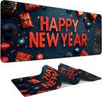 Happy New Year Gaming Mouse Pad 31.5"x11.8"Desk Mat Anti-Slip Rubber Base & Durable Stitched Edges for Gamers Smooth Mouse Writing Surface for Desk Office/Home