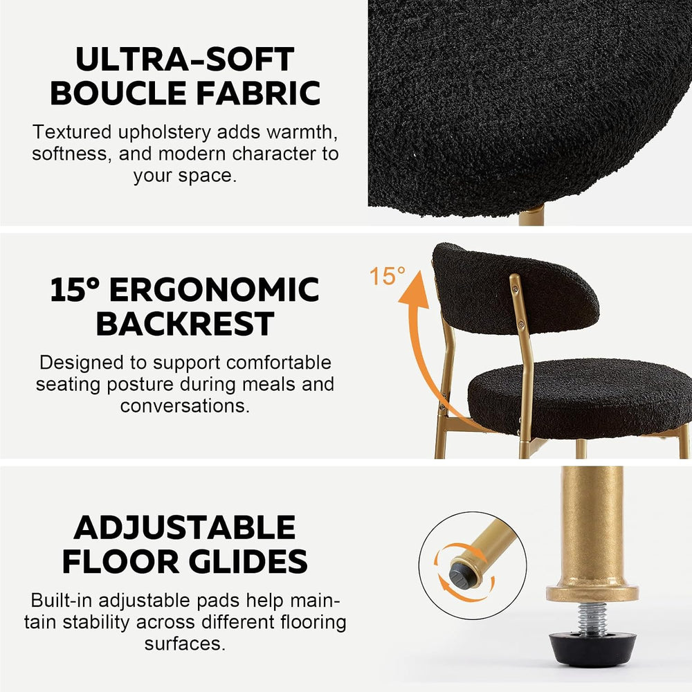 Black Boucle Dining Chair Set of 4, Modern Oval Upholstered Dining Chairs wit...