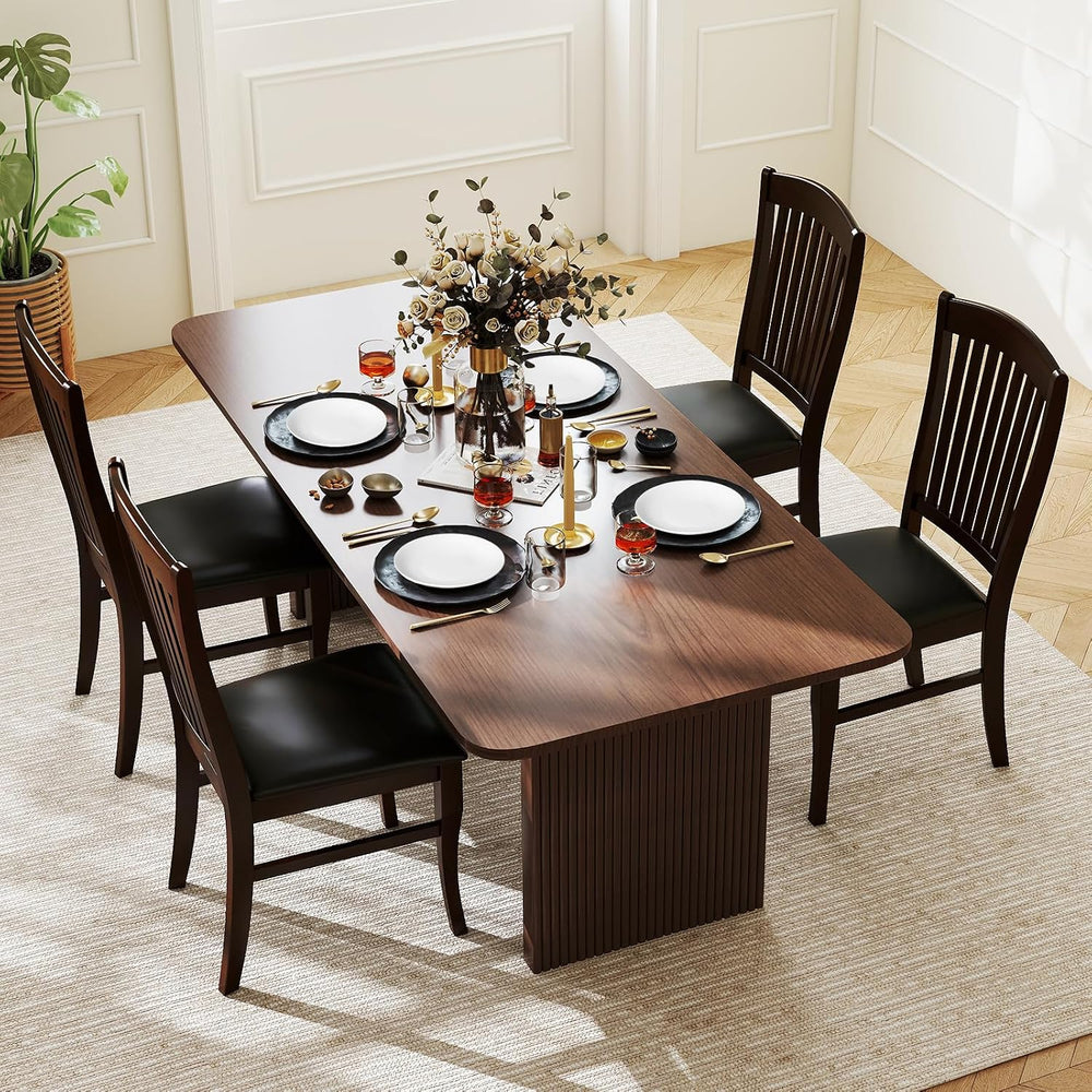 GOFLAME Wooden Dining Chairs Set of 2, Upholstered Kitchen Chairs with PU Lea...