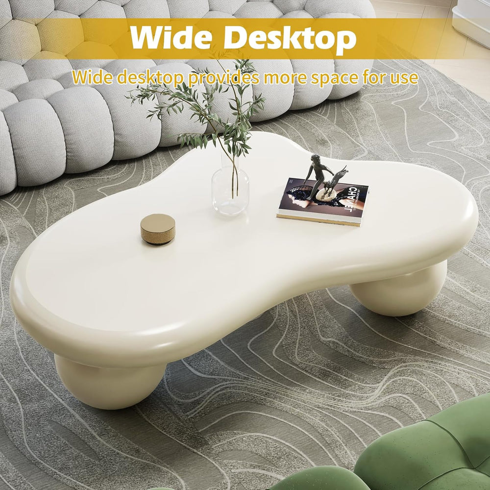 40" Modern White Coffee Table Cloud Shape Low Center Table Cute Irregula...
