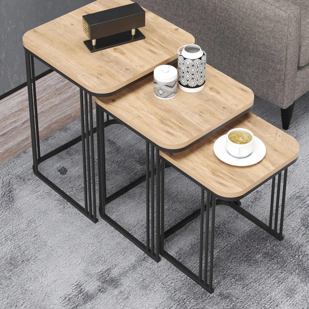 Square Wooden Nesting Tables Set, 3 Piece