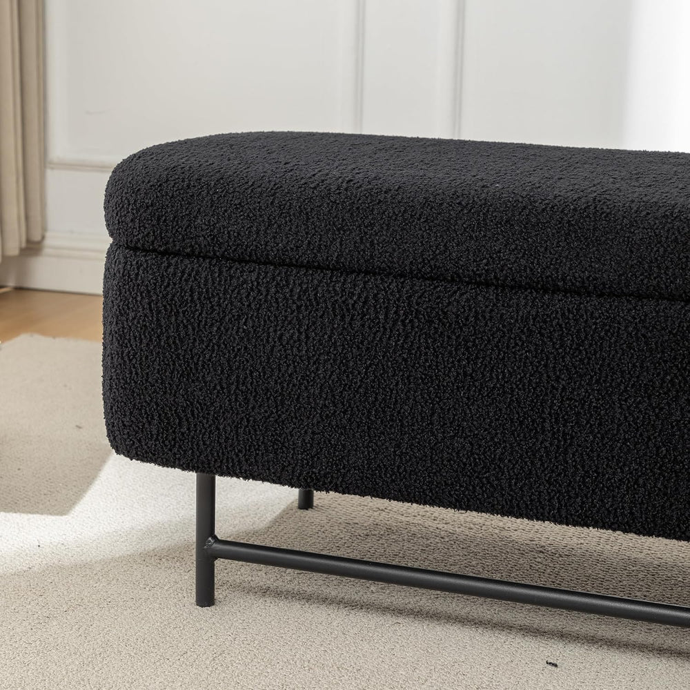 56" Boucle Storage Bench for Bedroom, Upholstered Teddy Ottoman Bench, M...