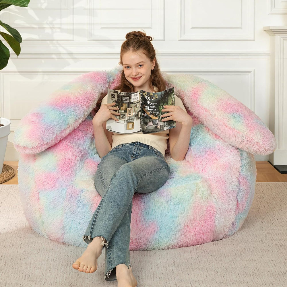 Achicsofar Giant Bean Bag Chair for Adults Teens, Faux Fur Bunny Beanbag | Ar...