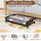 Under Bed Storage with Wheels, UnderBed Storage Containers with Clear Lid and Handles, Under the Bed Storage Bins Drawers for Clothes,Blankets,Shoes,Books (BLACK, 2 PACK)