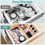 WOWBOX 25 PCS Plastic Drawer Organizer Set, 4 Sizes Desk Drawer Divider Organizers and Storage Bins for Makeup, Jewelry, Gadgets for Kitchen, Bedroom, Bathroom, Office, Clear Orange