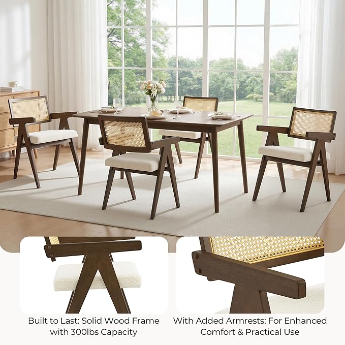 CHITA Rattan Dining Chairs Set of 4, Modern Dining Chair with 2.8inch Cushion...