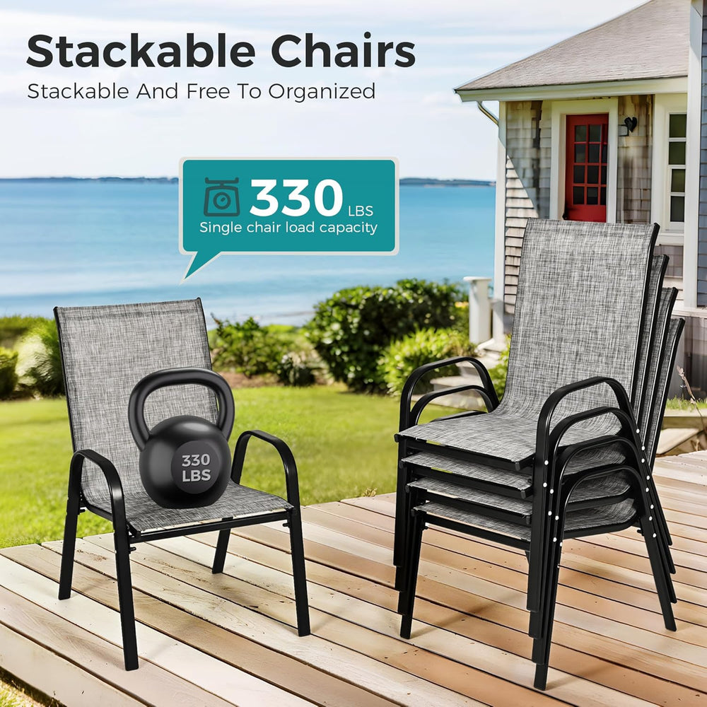 Pamapic Outdoor Dining Sets for 6, Rectangular Steel Slat Table with 6 Textil...