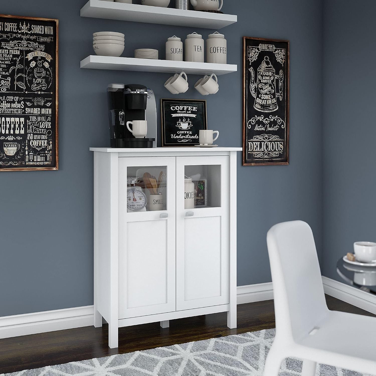 Bush Furniture Broadview Bar Cabinet with Wine Storage in White, (Model: BDS132WH-03)