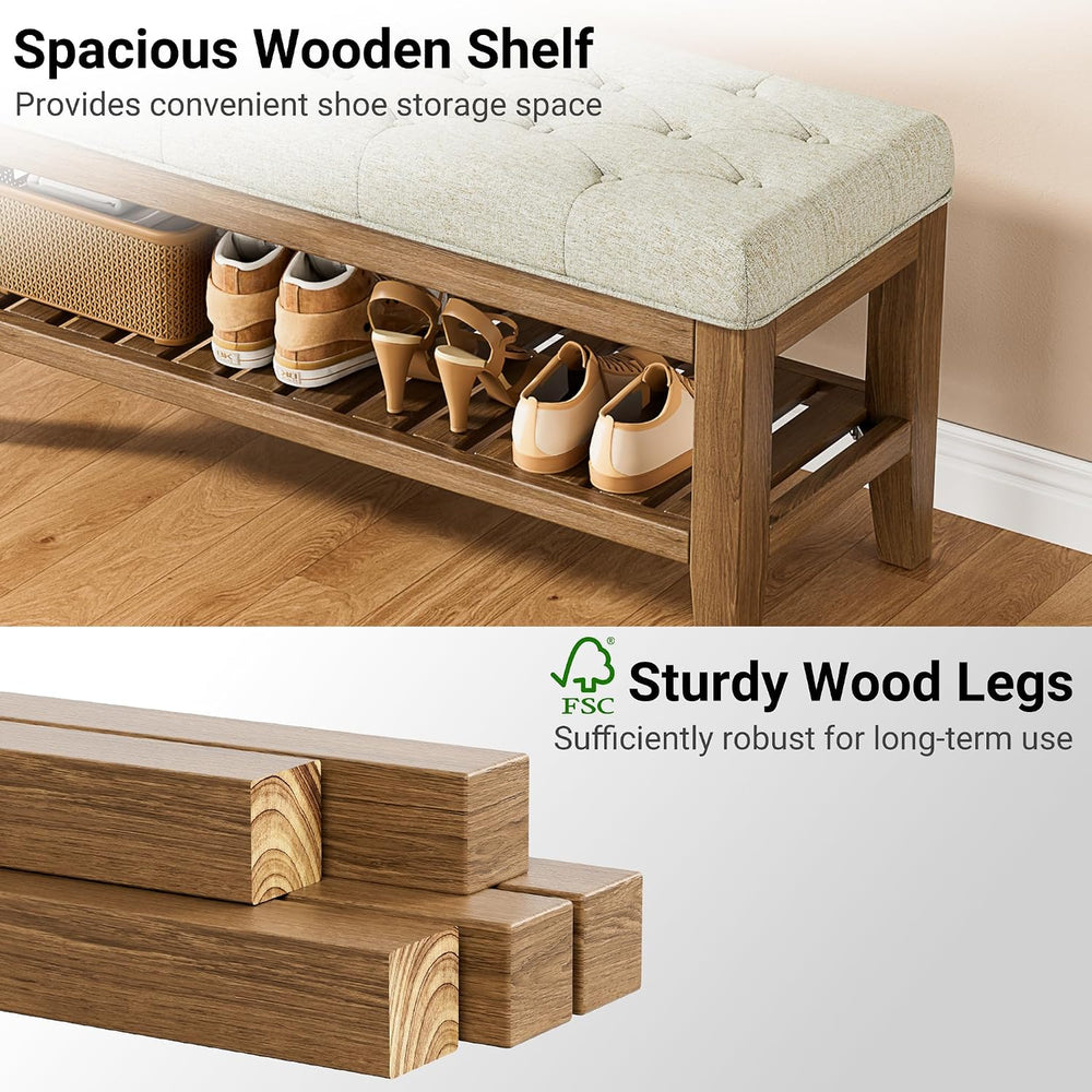 YaFiti End of Bed Storage Bench, 42.9" Entryway Shoe Bench with Solid Wo...
