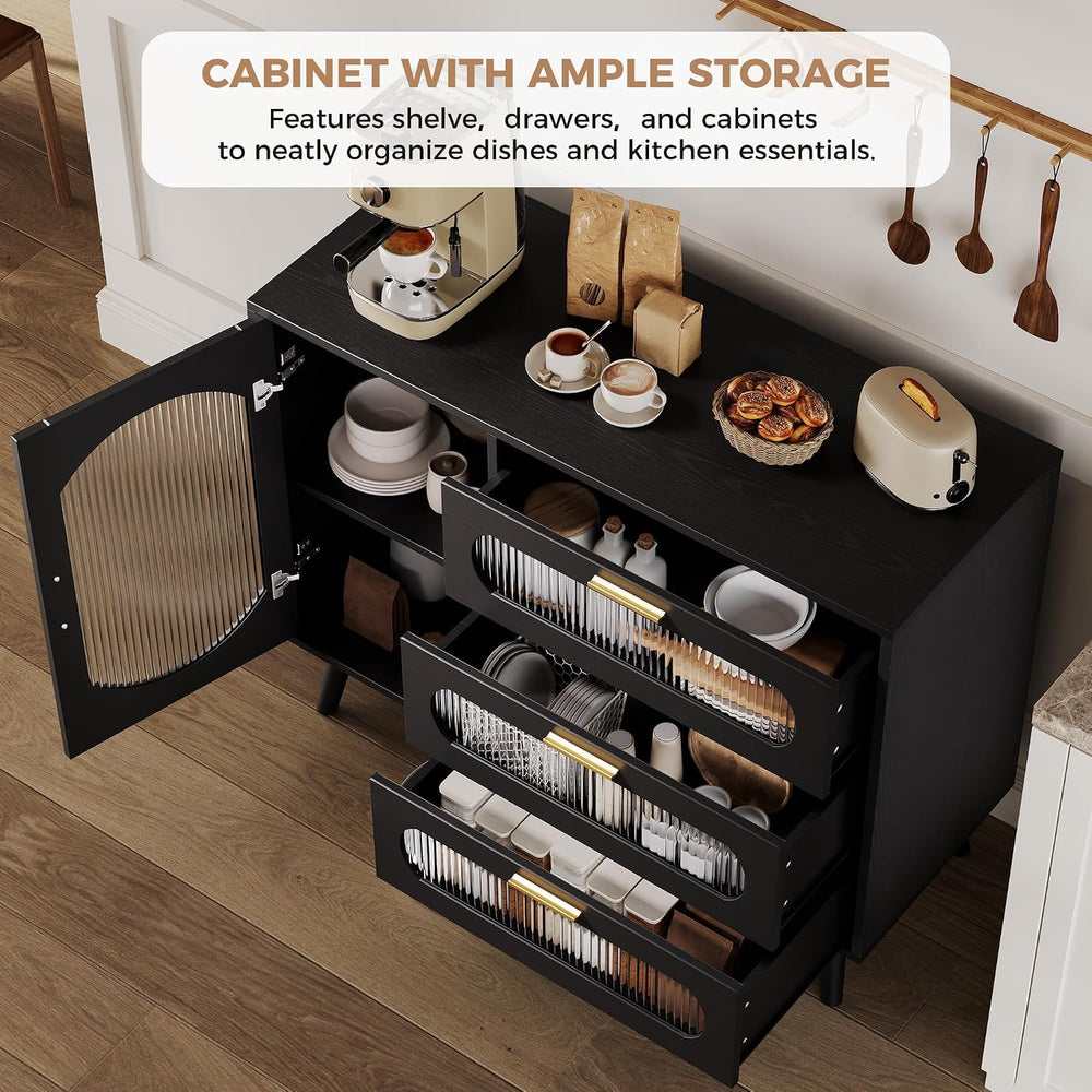 GarveeHome 39.4'' Modern Buffet Cabinet with Storage, Black Sideboard...