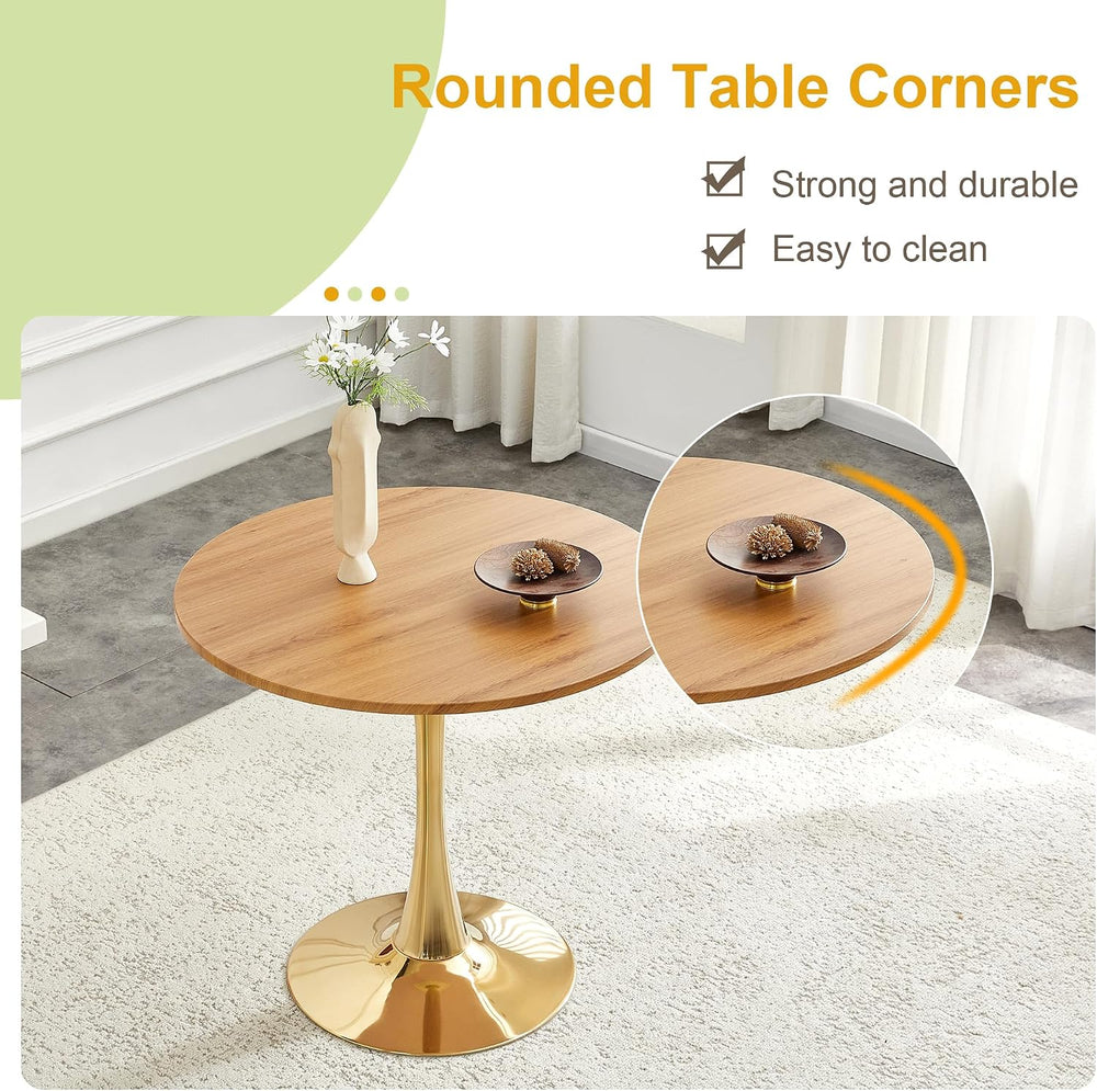 Round Dining Table for Small Space,32" Tulip Tables with Gold Metal Pede...