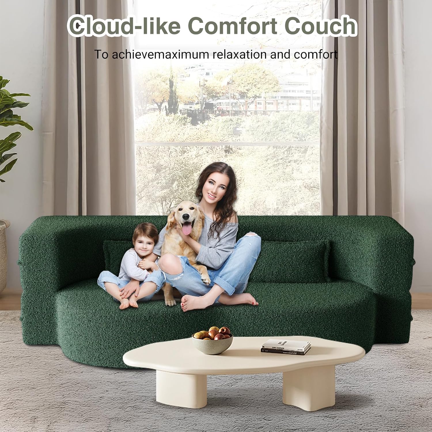 78" Convertible Folding Sofa Bed, 2-in-1 Full Size Floor Boneless Couch Bed, Loveseat sleeper Couch , Teddy Floor Sofa, Memory Foam Sleeper SofaBed, Small couches for small spaces, No Assembly (Green)