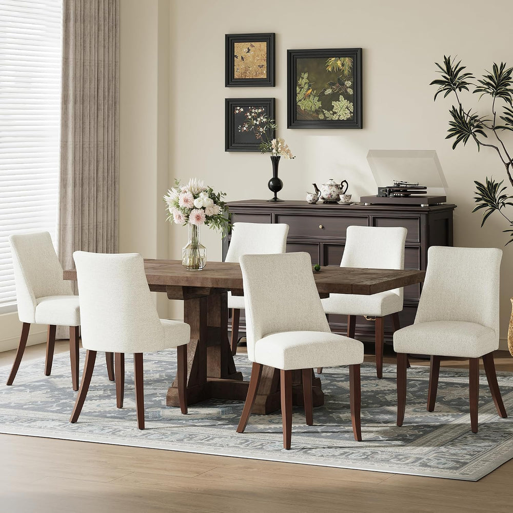 COLAMY Upholstered Mid Century Dining Chairs Set of 6, Beige