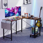 Sweetcrispy L Shaped Desk - Computer Corner Gaming PC Table with CPU Stand Side Bag for Home Office Dorm Sturdy Writing Workstation