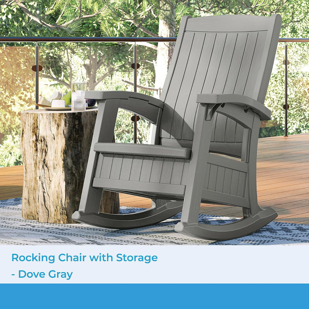 Suncast Outdoor Patio Rocking Chair with Under-Seat Storage, Stylish Faux Woo...