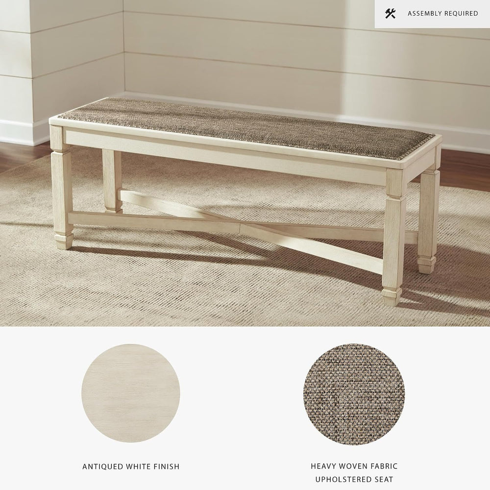 Signature Design by Ashley Bolanburg Upholstered Dining Bench, 50", Whit...