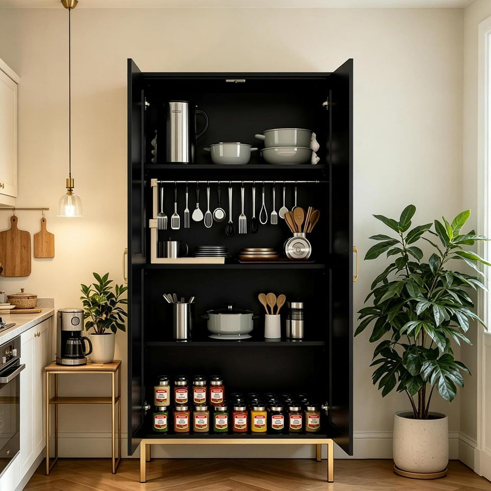 Kitchen Pantry Cabinet,Kitchen Pantry with 2 Adjustable Shelves,4 Shelf Cabin...