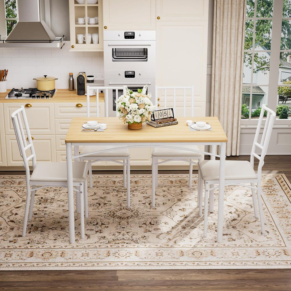 Dining Table Set for 4, Industrial Kitchen Table Set with 4 Upholstered Chair...