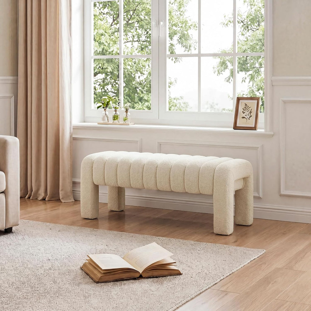43’’ Bedroom Bench, Upholstered End of Bed Bench with Solid Wood Legs, Modern...