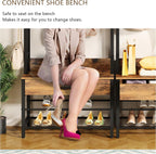 DKLGG Hall Tree with Bench and Shoe Storage for Entryway, 5-in-1 Coat Rack with Shoe Storage, Wood Look Accent Shoe and Coat Rack, Farmhouse Hall Tree with 12 Hooks for Mudroom, Bedroom, Living Room